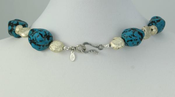 Show Stopper White Gold Leaf on Lava Stone, Turquoise, and Sterling Silver picture