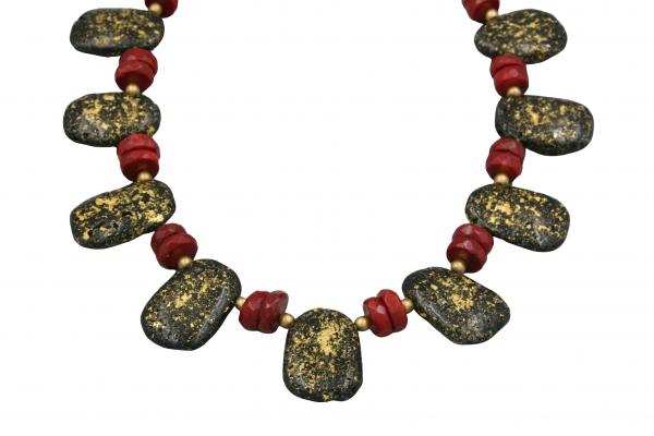 "Rhapsody in Red" Necklace in Rich Coral, Gold, Czech Glass
