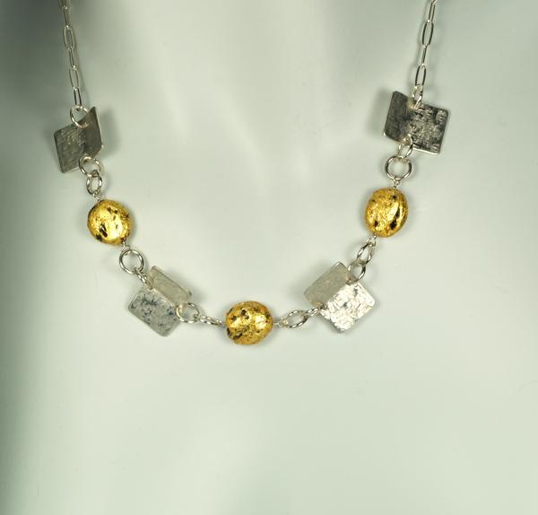 "Great Expectations" Sterling Silver Fold Form Necklace, 23-Karat Gilded Gold on Lava, 21 Inches picture