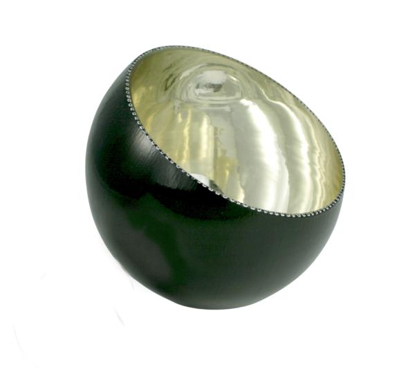 "Lunar Eclipse" Verre Eglomisé - White Gold and Black Slant Bowl picture