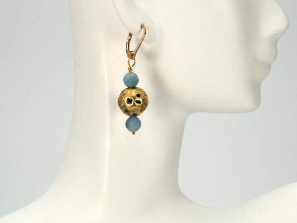 "Aquamarine Glow" Earrings - Aquamarine, 23-Karat Gold Leaf on Lava picture