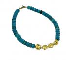 "Rhapsody" 23-Karat Gold Leaf on Lava Stone, Faceted Deep Blue Agate, 14-Karat Gold-Filled Toggle Clasp