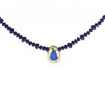"Lapis Magic" Choker Length Necklace - Lapis Lazuli Saucer Beads, Red Seed Beads, 23-Karat Gold on Lava Nugget, Tumbled Blue Glass, Toggle Clasp
