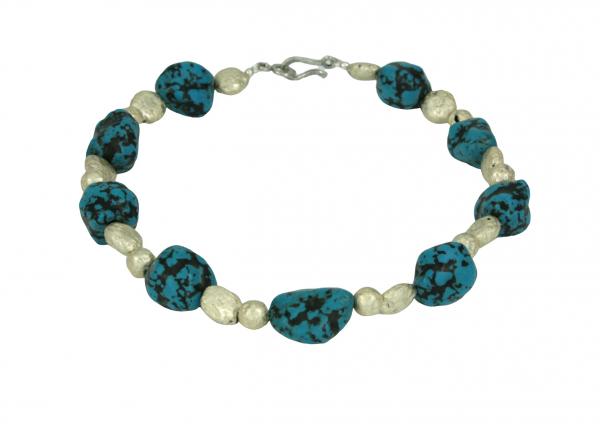 Show Stopper White Gold Leaf on Lava Stone, Turquoise, and Sterling Silver picture