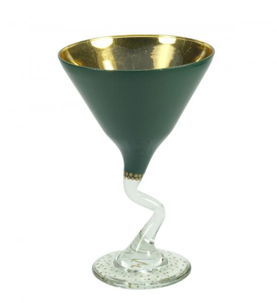 Large Green and Gold Zig-Zag Glass Goblet
