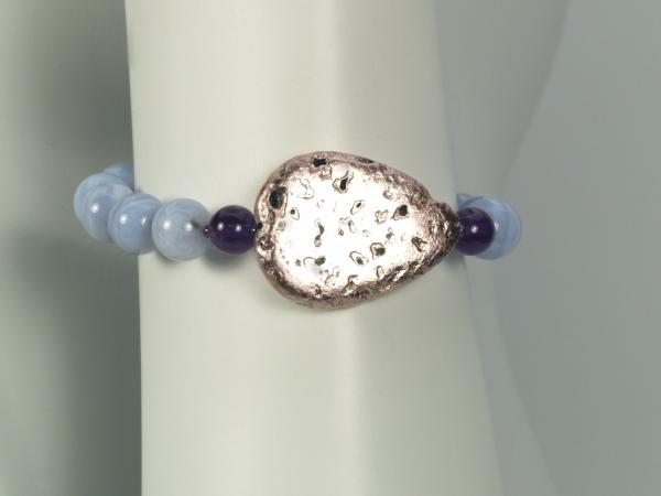 "Sky Bright" - Hand-gilded Silver on Lava, Blue Agate, Amethyst, and Toggle Clasp Bracelet picture