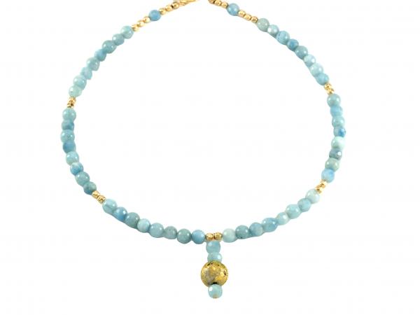 "Aquamarine Glow" Necklace - Gilded 23-Karat Gold Leaf, Aquamarine, Gold Beads, Gold Toggle Clasp picture