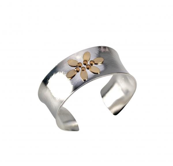 "Fun Flower" Silver, Gold Cuff Bracelet
