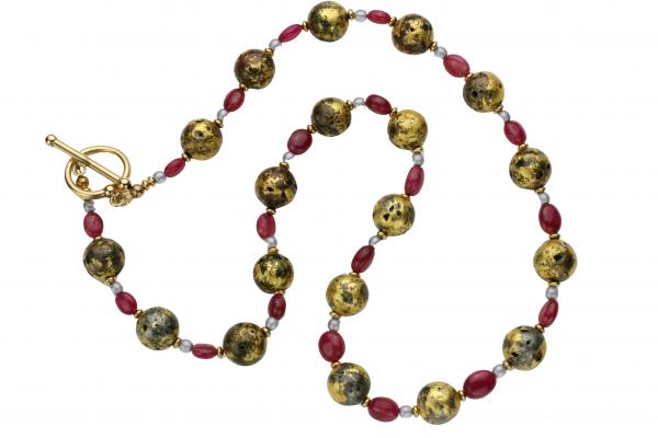 "Ruby Glow" Necklace - Rubies, Gold, Czech Glass picture