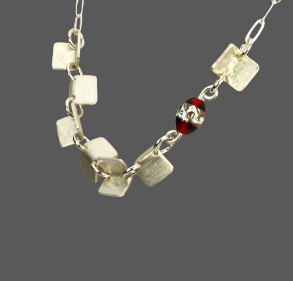 "Enigma" Sterling Silver Fold Form Necklace, Lampwork Czech Glass, 18.5 Inches picture