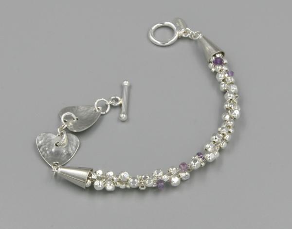 "Two Hearts" Sterling Silver and Amethyst Kumihimo Bracelet With Hand-Hammered Sterling Hearts picture