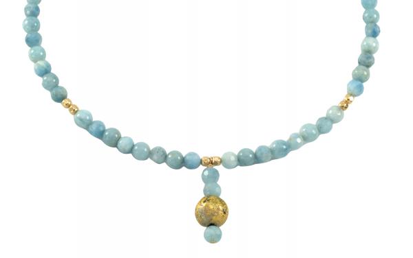 "Aquamarine Glow" Necklace - Gilded 23-Karat Gold Leaf, Aquamarine, Gold Beads, Gold Toggle Clasp picture