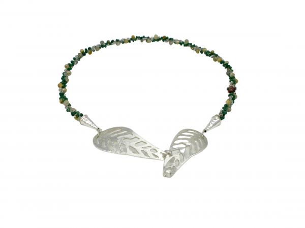 "Falling Leaves" Kumihimo Necklace in Emeralds, Sapphires, Sterling Silver, Ruby and Glass picture