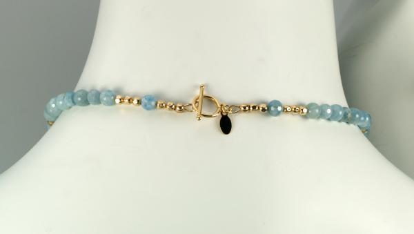 "Aquamarine Glow" Necklace - Gilded 23-Karat Gold Leaf, Aquamarine, Gold Beads, Gold Toggle Clasp picture