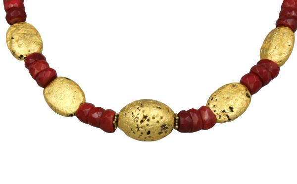 "Luscious Coral" Necklace 23-Karat Gold Leaf on Stone, Faceted Coral