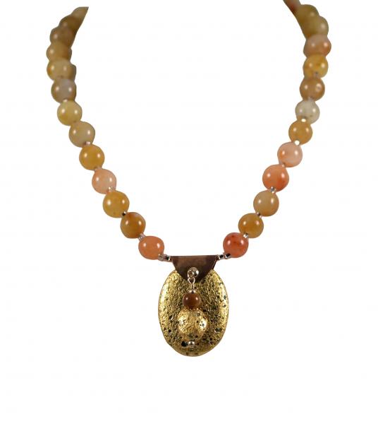 "Ancient Evenings" Necklace in 23-Karat Gold Leaf on Lava, Jade, and Czech Glass picture