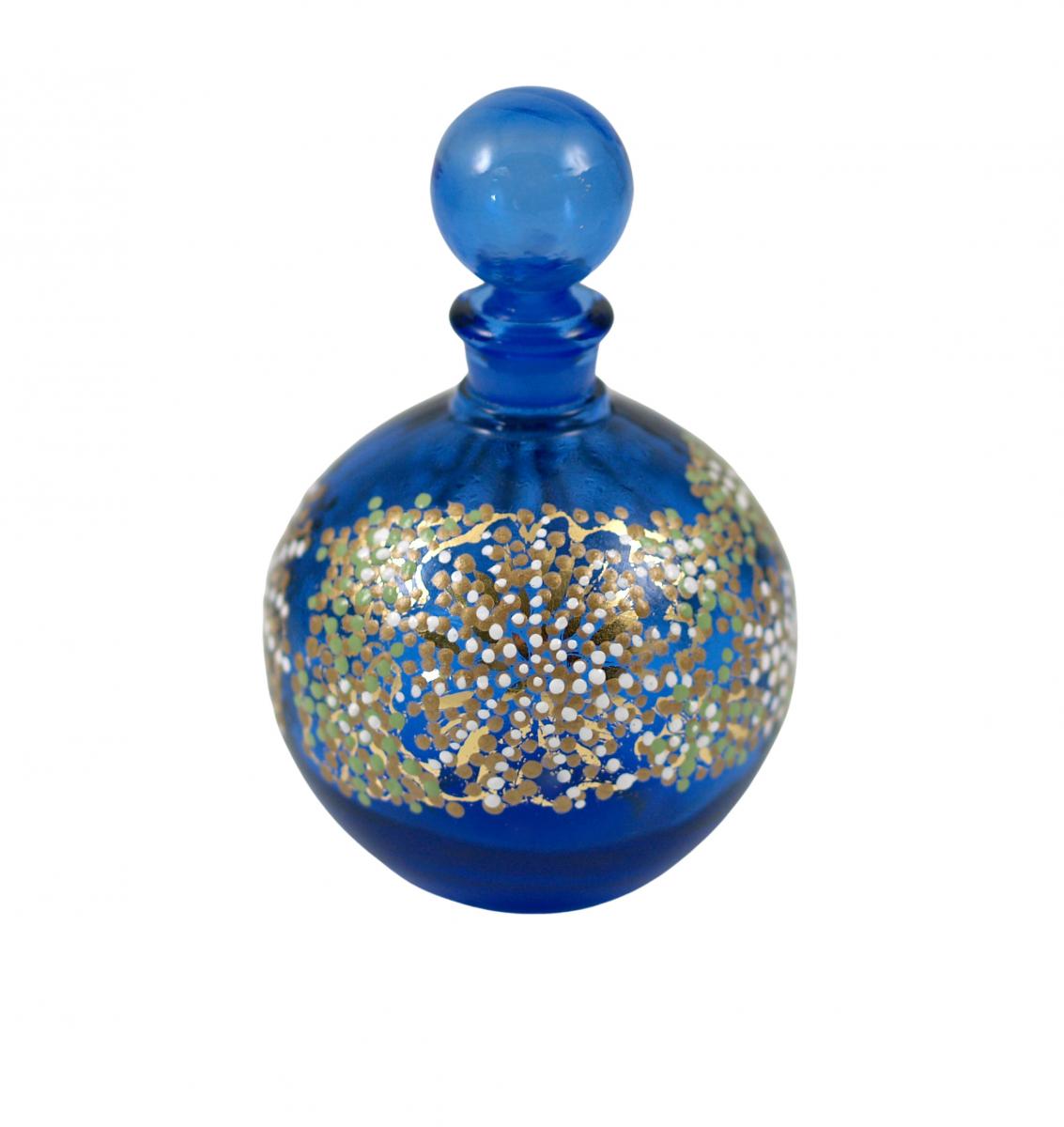 "Michelle" Gold Gilded Round Cobalt Glass Perfume Bottle picture