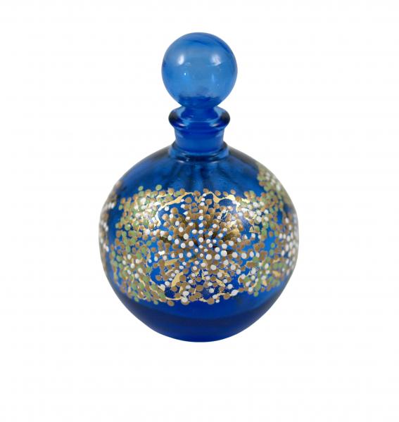 "Michelle" Gold Gilded Round Cobalt Glass Perfume Bottle picture