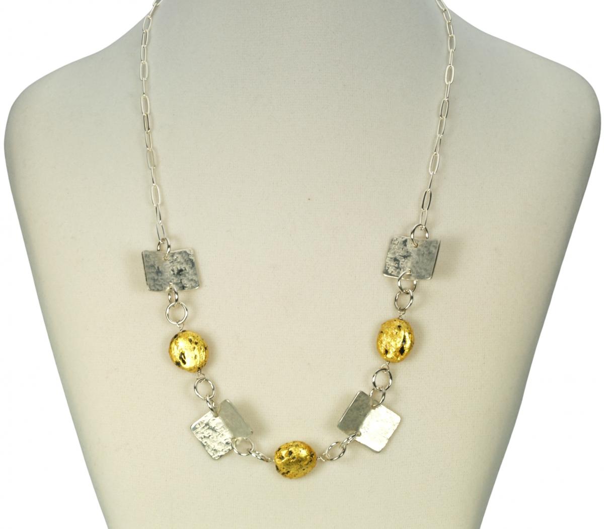 "Great Expectations" Sterling Silver Fold Form Necklace, 23-Karat Gilded Gold on Lava, 21 Inches picture