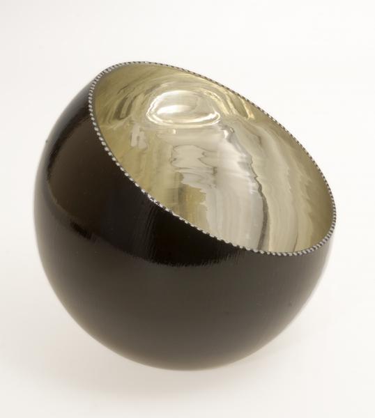 "Lunar Eclipse" Verre Eglomisé - White Gold and Black Slant Bowl picture