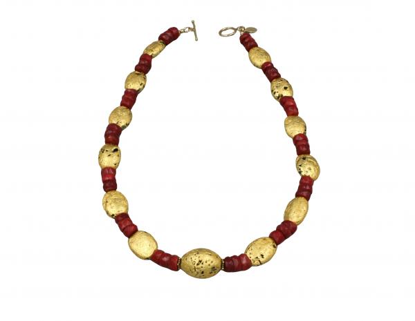 "Luscious Coral" Necklace 23-Karat Gold Leaf on Stone, Faceted Coral picture