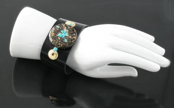 Glow Cuff Turquoise 23-Karat Gold on Lava Stone, Turquoise, Black Kid leather picture