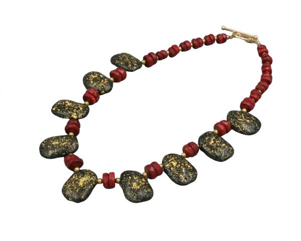 "Rhapsody in Red" Necklace in Rich Coral, Gold, Czech Glass picture