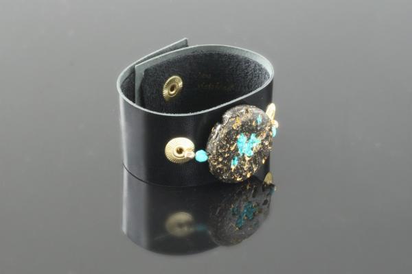 Glow Cuff Turquoise 23-Karat Gold on Lava Stone, Turquoise, Black Kid leather picture