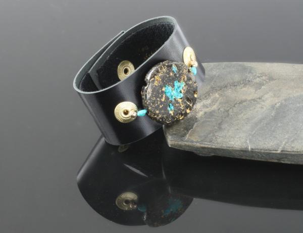 Glow Cuff Turquoise 23-Karat Gold on Lava Stone, Turquoise, Black Kid leather picture