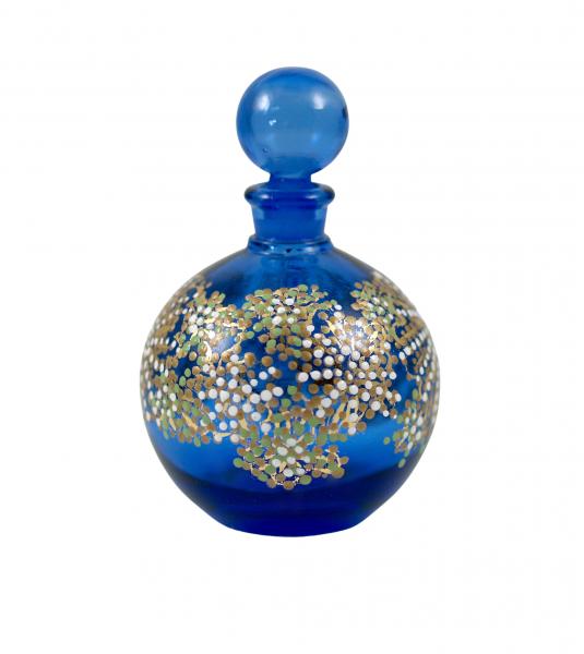"Michelle" Gold Gilded Round Cobalt Glass Perfume Bottle picture
