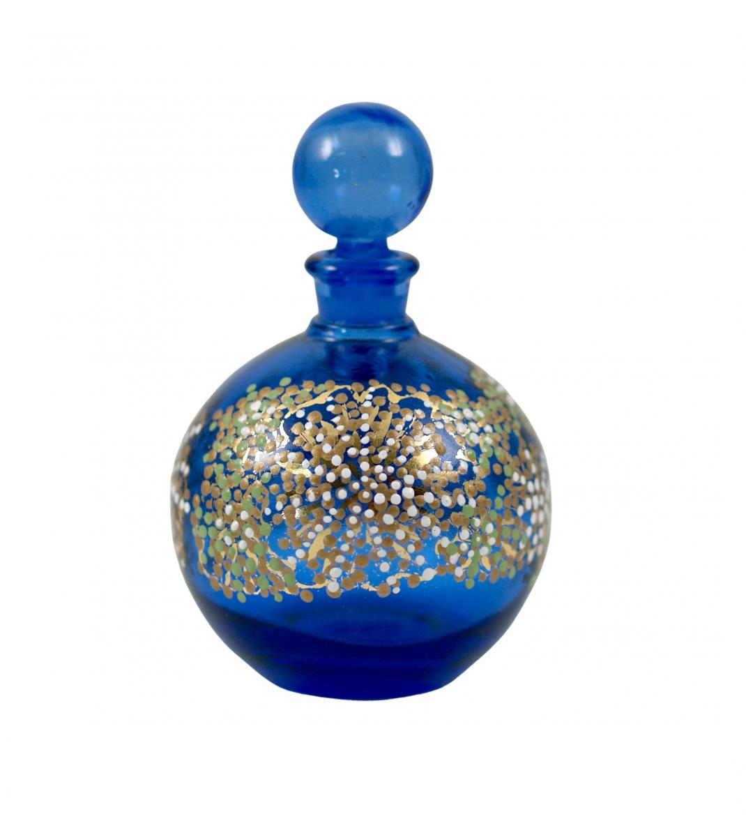 "Michelle" Gold Gilded Round Cobalt Glass Perfume Bottle picture