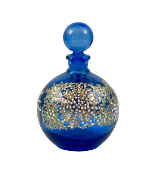 "Michelle" Gold Gilded Round Cobalt Glass Perfume Bottle picture