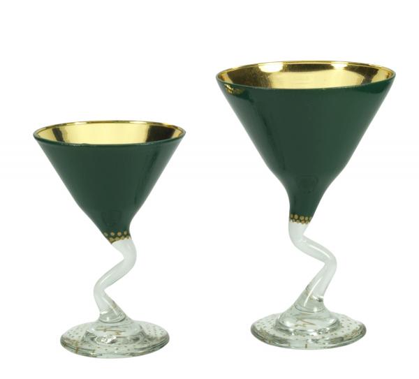Large Green and Gold Zig-Zag Glass Goblet picture