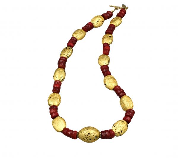 "Luscious Coral" Necklace 23-Karat Gold Leaf on Stone, Faceted Coral picture