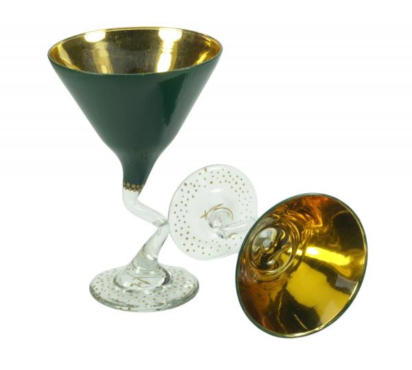 Large Green and Gold Zig-Zag Glass Goblet picture