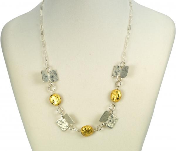 "Great Expectations" Sterling Silver Fold Form Necklace, 23-Karat Gilded Gold on Lava, 21 Inches picture