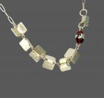 "Enigma" Sterling Silver Fold Form Necklace, Lampwork Czech Glass, 18.5 Inches