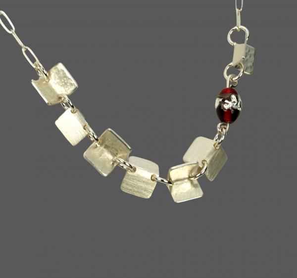 "Enigma" Sterling Silver Fold Form Necklace, Lampwork Czech Glass, 18.5 Inches