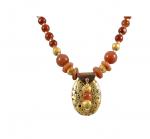 "Gold Coast" Necklace in 23-Karat Gold Leaf on Lava, Jade, and Czech Glass