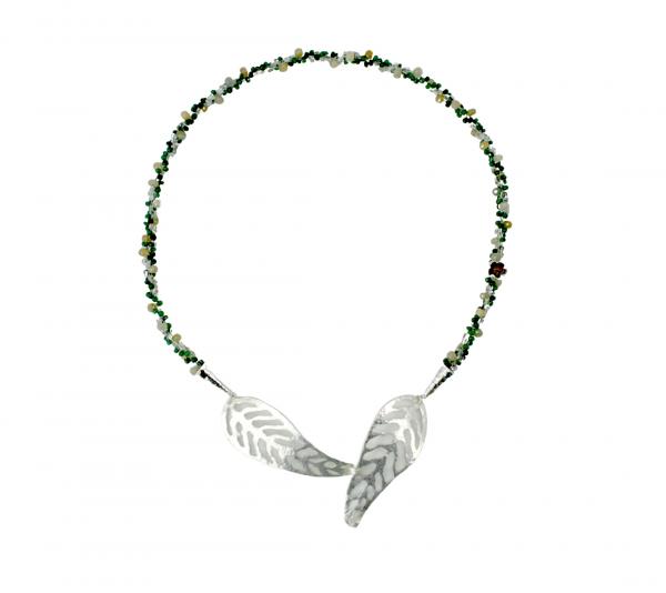 "Falling Leaves" Kumihimo Necklace in Emeralds, Sapphires, Sterling Silver, Ruby and Glass picture