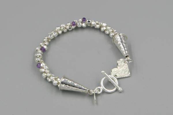 "Lavender Rain" Kumihimo Bracelet in Sterling Silver, Amethyst, Hand-Hammered Sterling Heart picture
