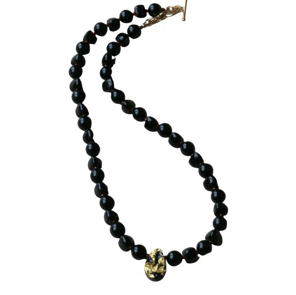 Cosmic Glow Necklace in 23-Karat Gold Leaf on Tektite Stone, Onyx, Red Seed Beads, 14-Karat Gold-Filled Toggle Clasp picture