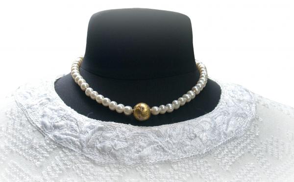 "I Do" Necklace in 23-Karat Gold Leaf on Lava, Freshwater Pearls, and 14-Karat Gold-filled Toggle Clasp picture