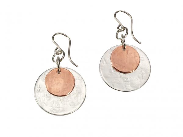 Hand-Hammered Silver and Copper Disk Earrings - Silk Textured