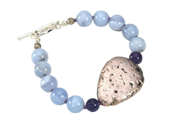 "Sky Bright" - Hand-gilded Silver on Lava, Blue Agate, Amethyst, and Toggle Clasp Bracelet