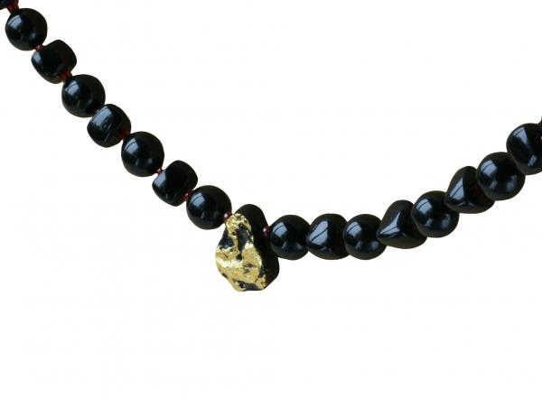 Cosmic Glow Necklace in 23-Karat Gold Leaf on Tektite Stone, Onyx, Red Seed Beads, 14-Karat Gold-Filled Toggle Clasp picture