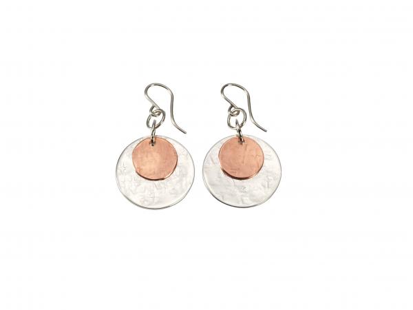 Hand-Hammered Silver and Copper Disk Earrings - Silk Textured picture