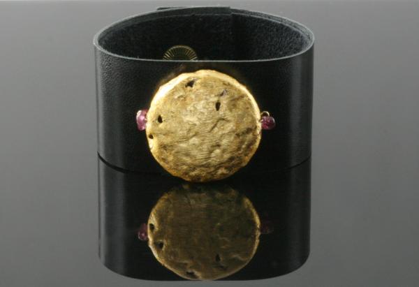 Gilded Sun  23-Karat Gold on Lava Stone, Pink Tourmaline, Black Kid Leather picture