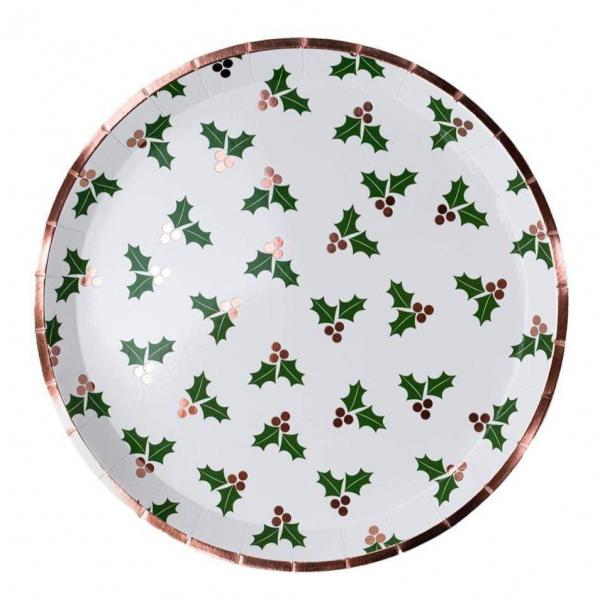 Holly Printed Holiday Paper Plates, Set of 8