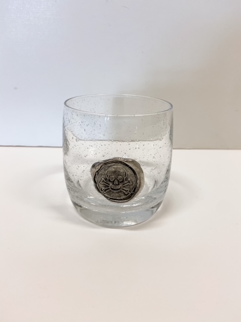 Double Old Fashion Pewter Skull and Crossbones Glass